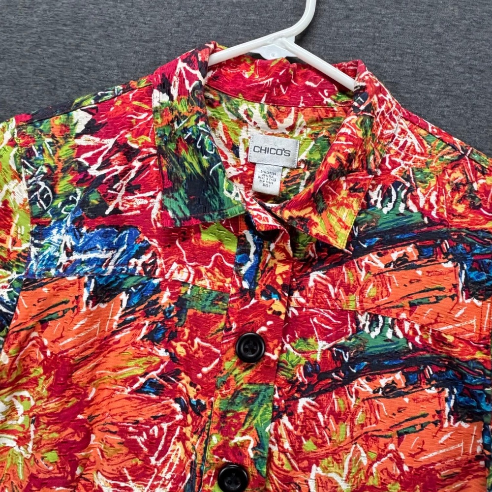Chicos Jacket Womens Size 1 Textured Floral Button Front L Multicolor silk blend
